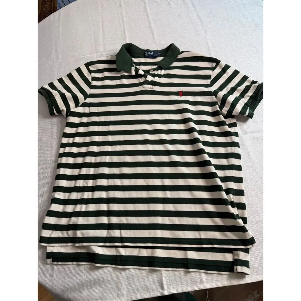 Polo By Ralph Lauren Custom Fit Green White Stripe Short Sleeve Polo Shirt XXL